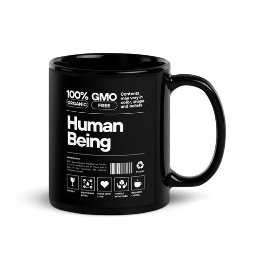 Human Being (White Font) - Black Glossy Mug