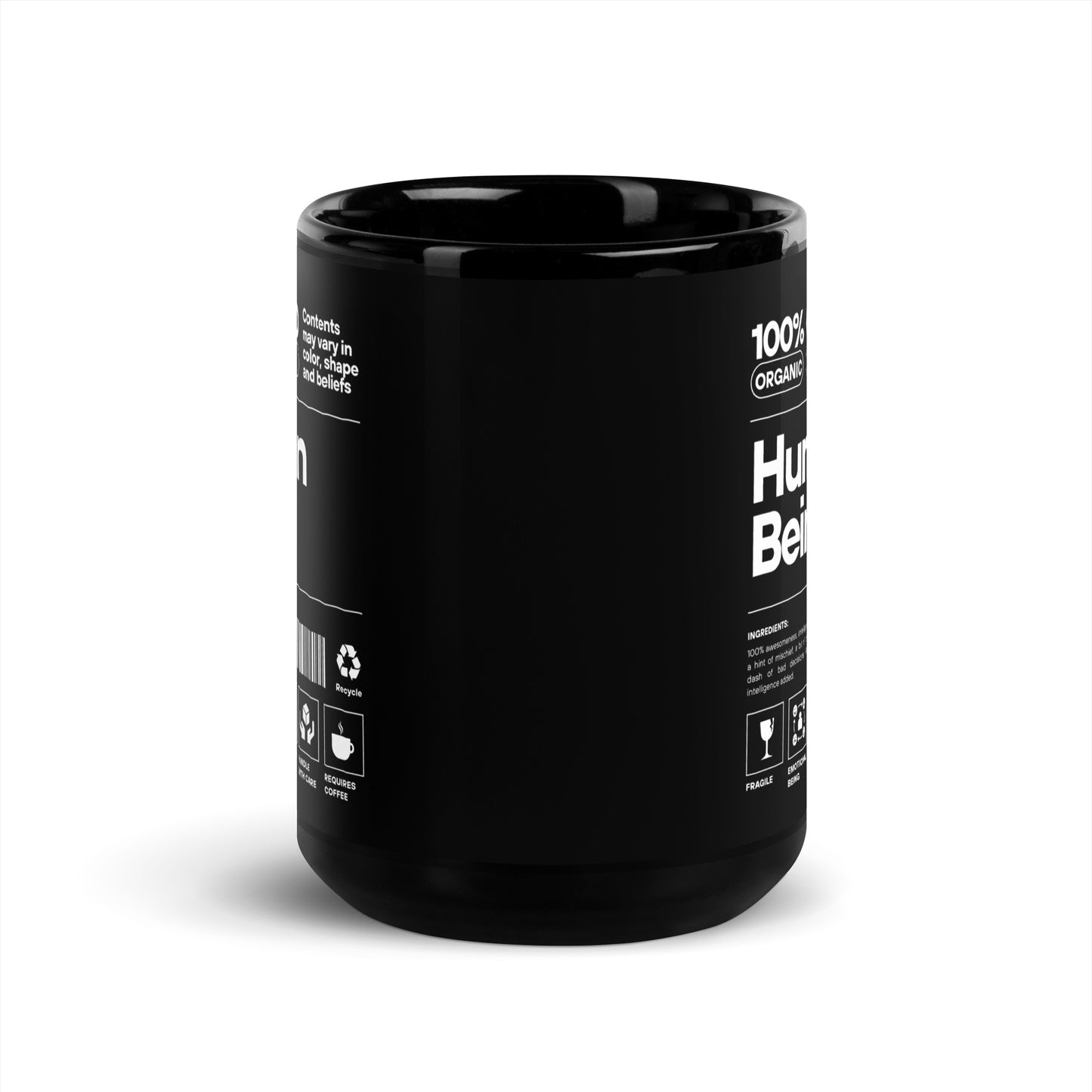 Human Being (White Font) - Black Glossy Mug