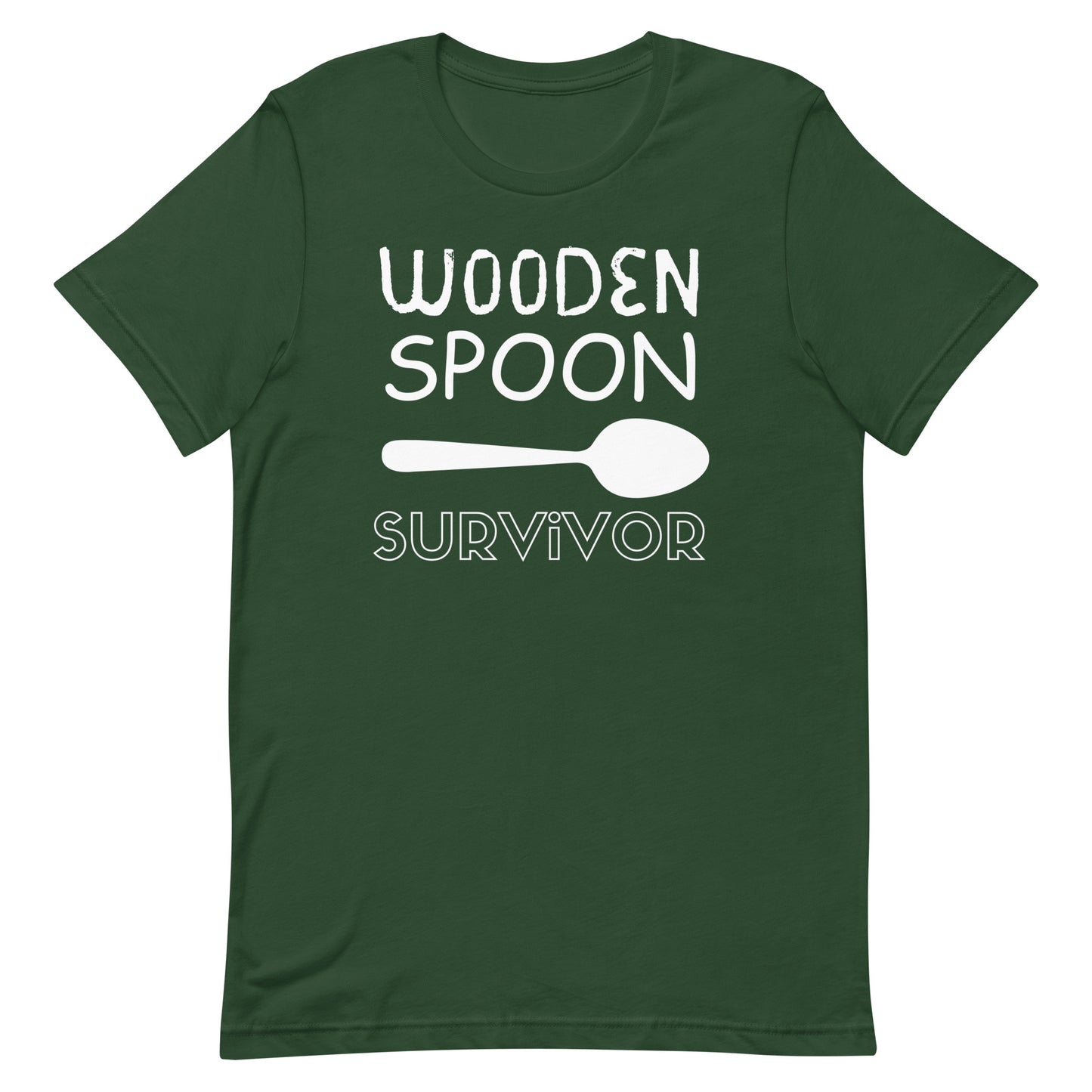 Wooden Spoon Survivor - Unisex Tee (White Font)