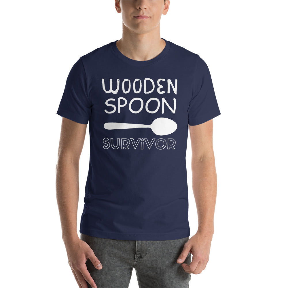 Wooden Spoon Survivor - Unisex Tee (White Font)