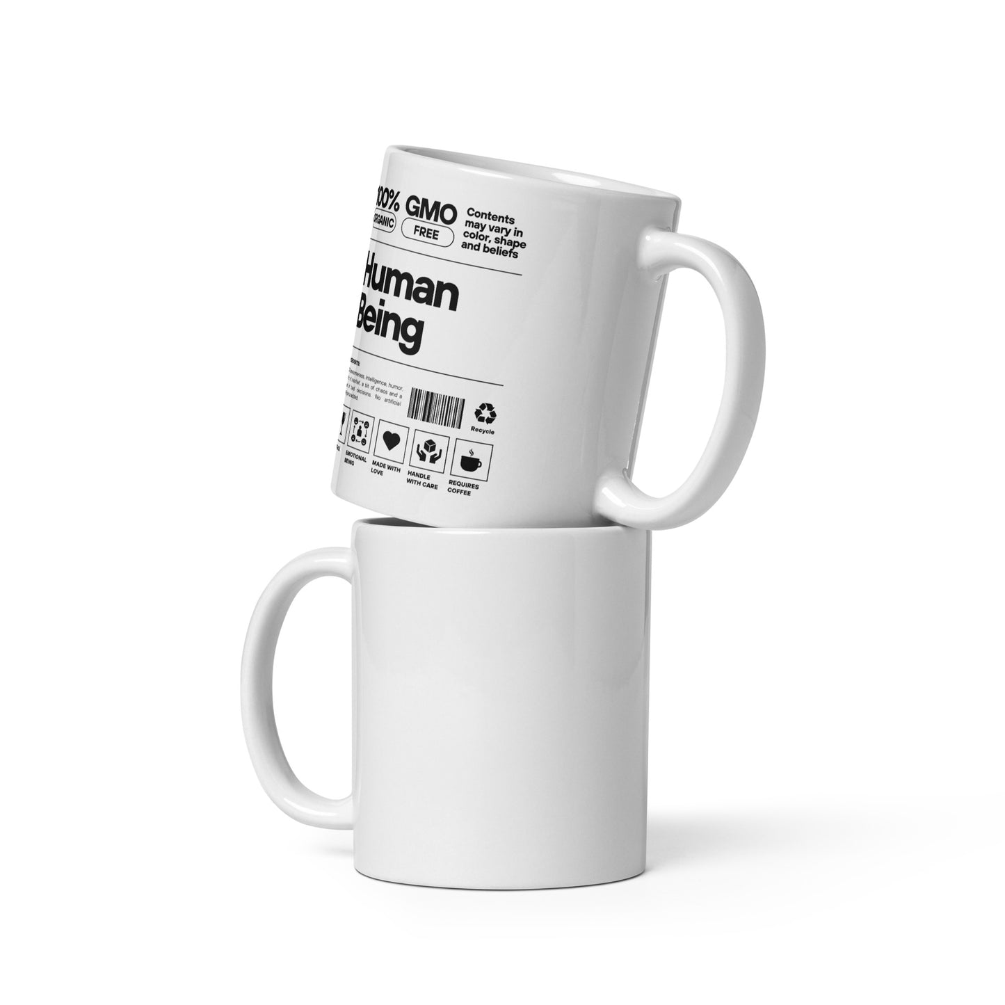 Human Being (Black Font) - White glossy mug