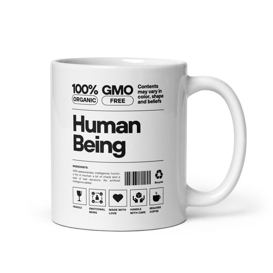 Human Being (Black Font) - White glossy mug