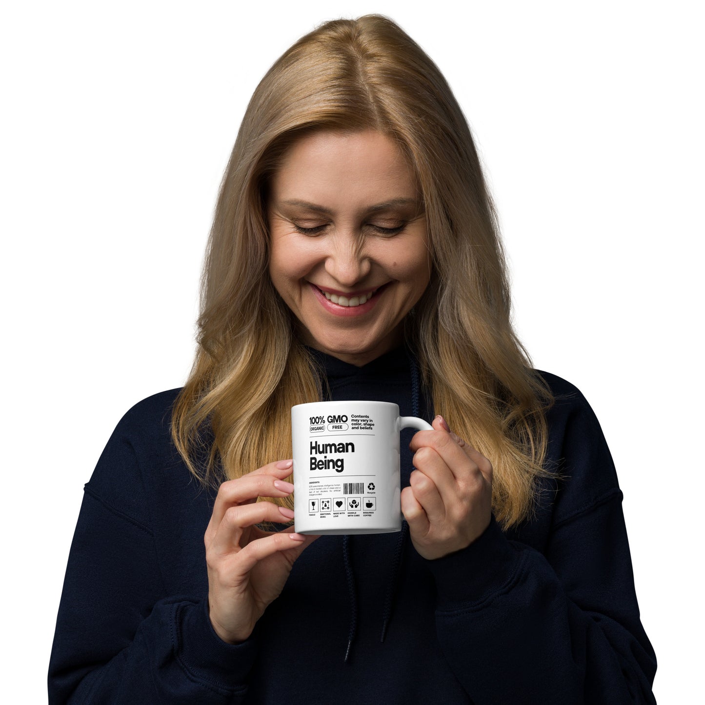 Human Being (Black Font) - White glossy mug