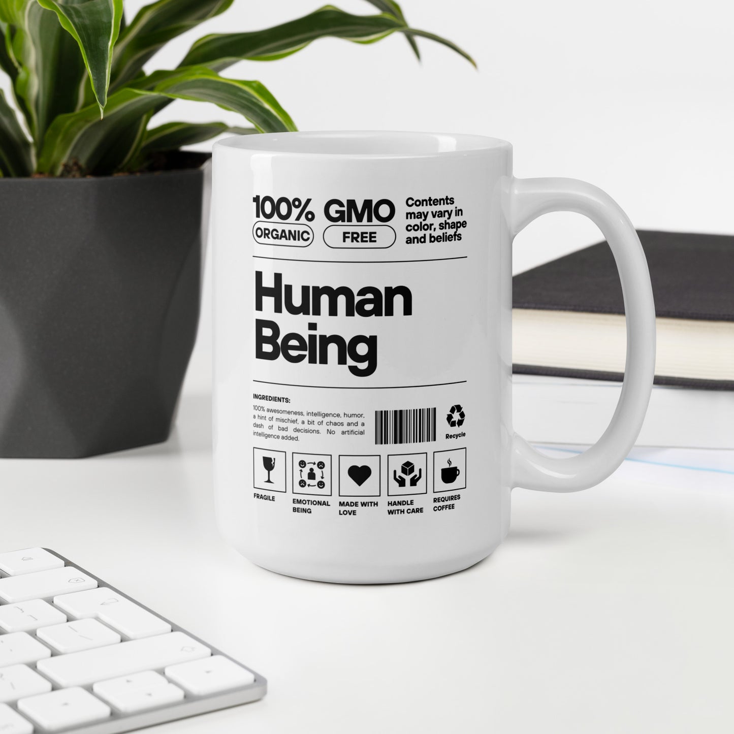 Human Being (Black Font) - White glossy mug